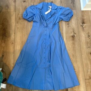 Anthropologie Hutch Blue Laurel Puff Sleeve Midi Dress - 12 Petite - BRAND NEW